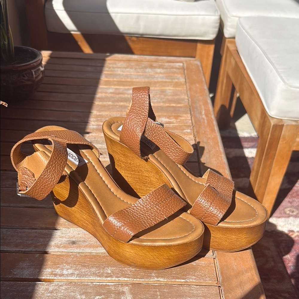 Brown Leather Wedge Sandals - Steve Madden